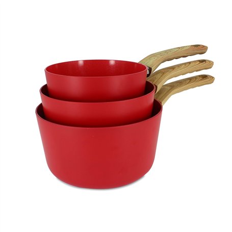 MENASTYL - Set de 3 casseroles Colorama magenta - Casserole 16/18 et 20 cm - En aluminium - Revêtement antiadhésif en céramique