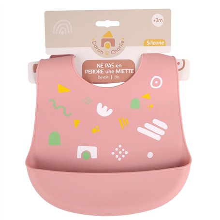 DORON & CHARLIE - Bavoir - Repas De Bébé - 056610 - Rose - Silicone - Design - Réglable - Etanche - Lavable - Imperméable - 1er