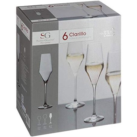 SECRET DE GOURMET Lot de 6 Flûtes à Champagne Clarillo en Verre Cristallin de 22 cl