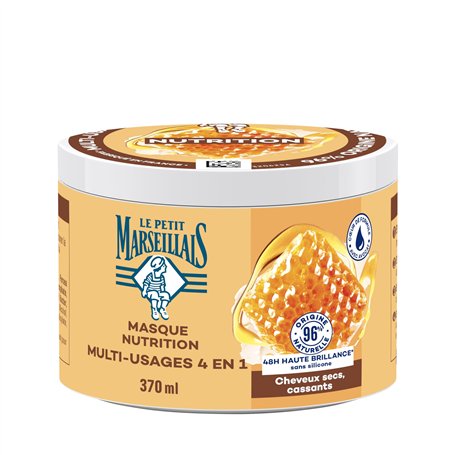 Le Petit Marseillais Masque 4 en 1 Nutrition Miel de Provence et Karité Bio (Pot de 370 Ml) – Masque Capillaire pour Cheveux Sec