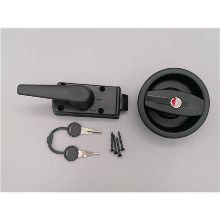 Serrure Noire à poignée pour Porte de Caravane avec Ouverture à Gauche + Barillet & clés