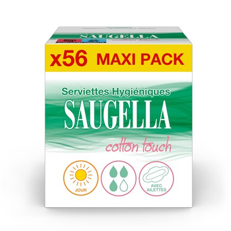 Saugella - Cotton Touch Jour - Serviettes Hygiéniques - Très Absorbantes – Extra-fines - Hypoallergéniques Avec Ailettes - Anti-