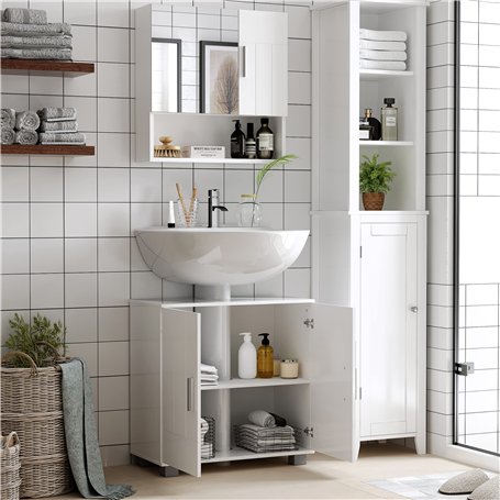 kleankin Armoire Murale Miroir de Salle de Bain avec Portes et étagère réglable - dim. 54L x 15