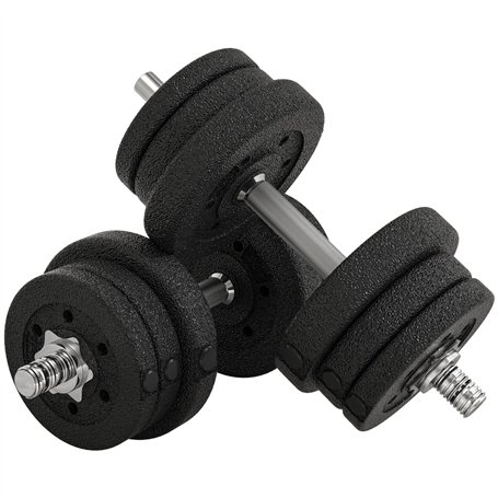 HOMCOM Ensemble d'haltères courtes total 25 kg - dumbbell paires - poids réglable - barres incluses - entraînement musculaire &