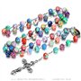 BOBIJOO JEWELRY - Chapelet Catholique Lourdes Perles Argile Nature Jesus Médaille Croix Fleur de Lys