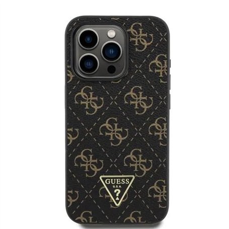 CG MOBILE Guess Coque Rigide en polyuréthane avec Logo Triangulaire pour iPhone 16 Pro Max Noir