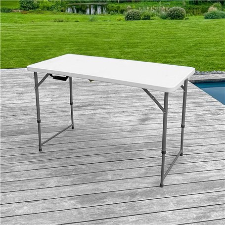 SKYLANTERN® Table Pliante 120 cm d'Appoint Rectangulaire Blanche Hauteur Réglable - Table de Camping 6 Personnes L120 x l60 x H7
