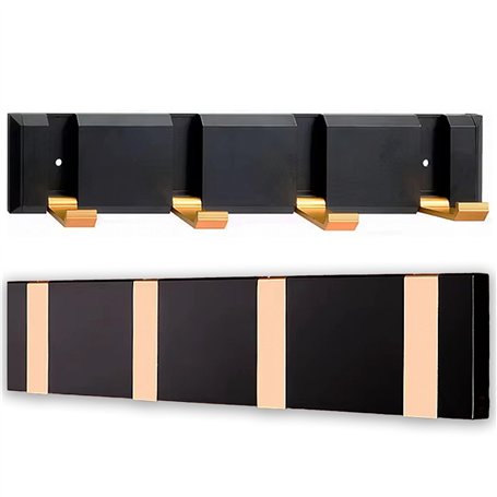 EVESONA Porte-Manteau Mural avec 4 Crochets Rétractables en Métal Doré - Design Moderne et Épuré