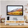 Relaxdays Support moniteur bambou, Rehausseur écran 2 tiroirs compartiments, Support HLP 14 x 60 x 30 cm, blanc/nature