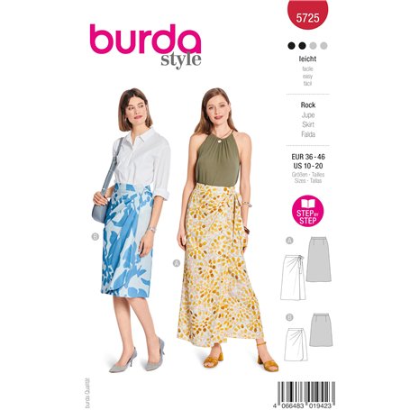 Burda style #5725 Patron de couture pour femme Jupes portefeuille avec cordons de serrage