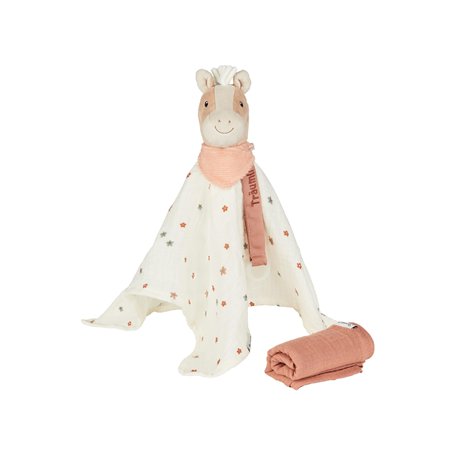Sterntaler Träumli - Doudou cheval Sunny - Doudou pour bébé avec attache tétine - Doudou avec hochet pour câliner et attraper -