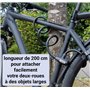 KOHLBURG antivol de 200 cm de long - refermable facilement sans clé - cadenas pour vélo avec fixation - antivol en spirale pour 