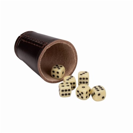GICO Gobelet cube de qualité (cuir véritable) standard (9 cm) marron avec 6 cubes – 5905