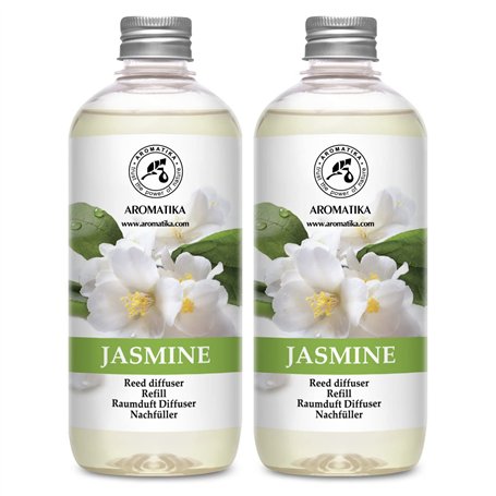 Recharche Diffuseur Roseaux du Jasmin avec Huile Essentielle du Jasmin 2x500ml - Parfum Ambiance - Desodorisant Maison - Diffuse