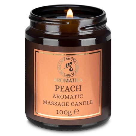 Bougie de Massage la Pêche 100g - Bougie de Cire de Soja - Bougie aux Huiles de Noix de Coco et d'Amande - Massage Relaxante - C