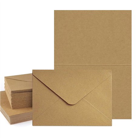 Logei Lot de 60 enveloppes en papier kraft avec cartes - Enveloppes pliantes - Cartes vierges à personnaliser - Enveloppes en pa