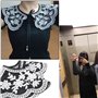 YINETTECH Faux Col Femme Colliers Détachable Broderie Fleur Rétro Large Revers Faux Col Châle Imprimé Fleuri Col Décoration pour