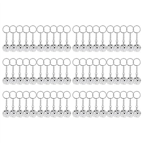 Qaautor 60 Pièces Mini Boule Disco Porte-Clés Années 70 Disco Favors Boule à Facettes Porte-Clés Ensemble de Porte-Clés pour Déc