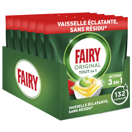 Fairy Original Tablettes Lave-Vaisselle Tout En 1,Citron, 132 Capsules, Efficaces Contre Graisse Incrustée, Dissolution Ultra-Ra