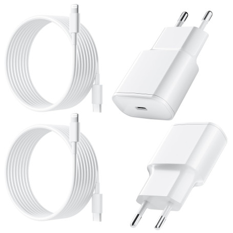 25W Chargeur Rapide pour iPhone, 2 Pièces PD 3.0 Prise USB C avec 2M Cable Lightning for iPhone 14/14Pro/13/13 Mini/13 Pro/13Pro