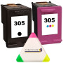 Multipack 2 Cartouches d'encre N° 305 Noir et Couleur pour imprimante HP Deskjet 2800 2810 2820 2821 2822 2823 + Un surligneur P