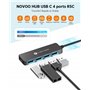 NOVOO 4 Ports Hub USB C vers USB 3.0 5Gbps Ultra Fin avec câble 60cm(2ft) Adaptateur USB-C Multiport USB pour iPhone 15 Plus/Pro