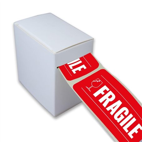 300 Etiquettes Fragile Rectangulaires Autocollantes en Rouleau - 98 x 40 mm - Fragile - 1 Rouleau de 300 Stickers pour Entrepren