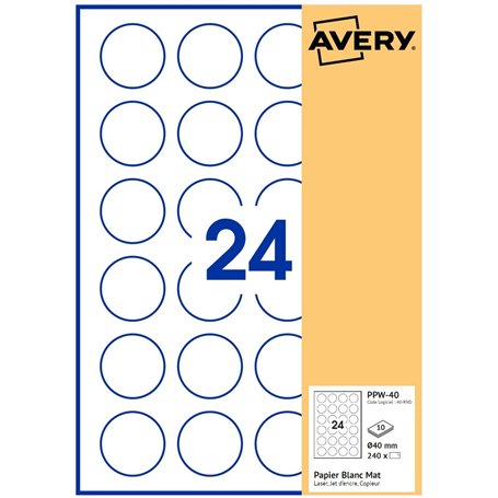 AVERY - 240 étiquettes blanches 40mm Rondes