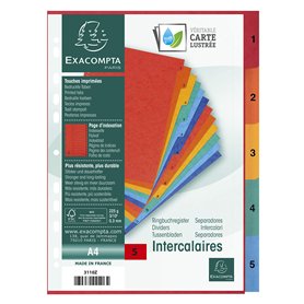 Exacompta - Réf. 3110Z - Intercalaires en véritable carte lustrée souple 225g/m2 FSC® avec 5 onglets imprimés numériques de 1 à