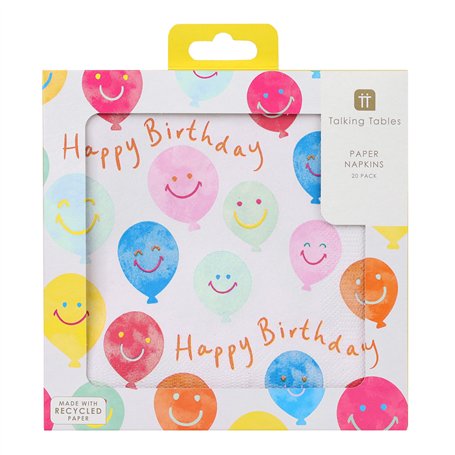 Talking Tables 20 x serviettes Joyeux Anniversaire smiley jetables pour fête enfants 1er anniversaire vaisselle recyclable embal