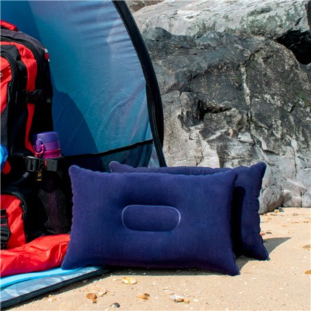 TRIXES Coussin d'oreiller de Voyage Gonflable Doux Bleu Marine pour Camping – Oreiller Compact Gonflable pour Plage