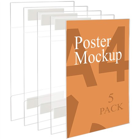 Kurtzy Support Mural Adhésif A4 (5 Pcs) - Porte-Affiches Transparents Universel en Acrylique avec Bandes Adhésives - Supports d’