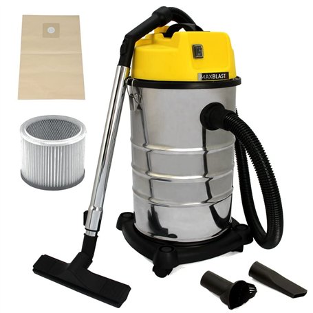 Monster Shop Aspirateur Industriel de 30 litres 1400W en Acier Inoxydable et Accessoires