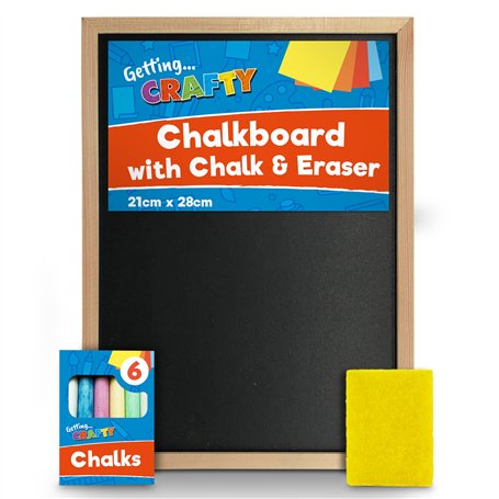 Tableau noir pour enfants | Petit tableau noir de 21 x 28 cm avec gomme et 6 craies | Mini tableau noir pour murs | Tableau noir