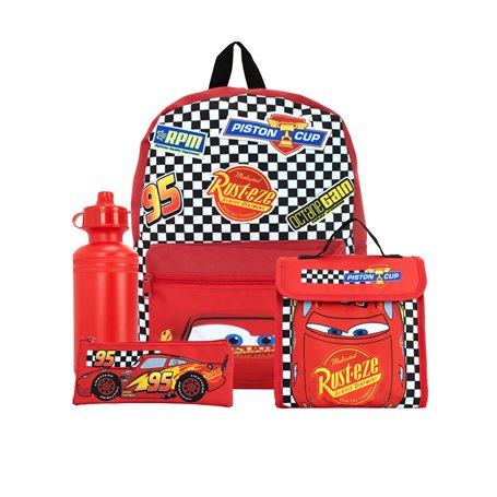 Disney Cars Ensemble de Sac à Dos 4 pièces | Lightning McQueen Sac à Dos Trousse Bouteille d'eau et Sac à déjeuner | Sacs à Dos