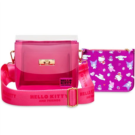 Hello Kitty Sac à Main Sac Bandoulière Fille Ado avec Kuromi Pochette Zippée Porte Monnaie Sangle Réglable Cadeau pour Elle