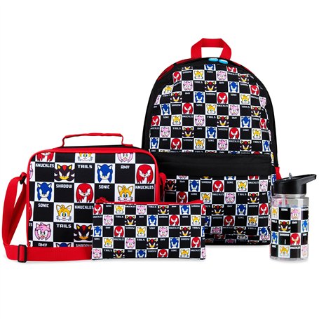 SONIC THE HEDGEHOG Sac à Dos Enfant Ensemble 4 Pièces avec Gourde Enfant 400ml Trousse et Sac Repas Isotherme École Shadow