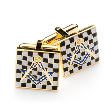 THE MASONIC COLLECTION Boutons de manchette pour homme en plaqué or Motif pavement franc-maçon – Pochette cadeau en velours
