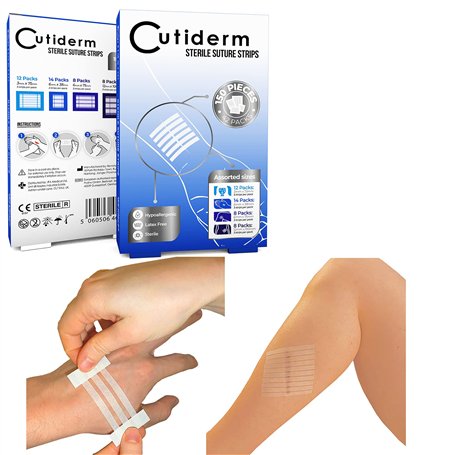 Cutiderm Lot de 150 bandes (42 paquets) adhésives hypoallergéniques et stériles pour sutures et traitement des plaies