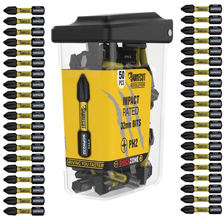 50 x SabreCut SCRPH23250B 32 mm PH2 Jeu d'embouts de tournevis à percussion magnétique Phillips à extrémité unique compatible av