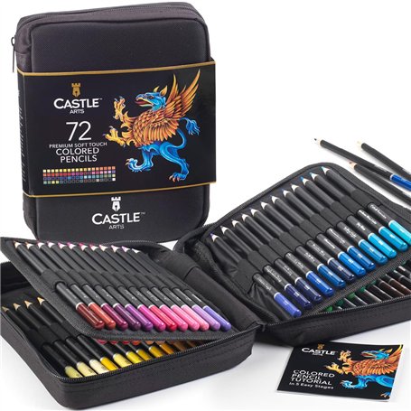Castle Art Supplies Set de 72 Crayons de Couleur | Mines Tendres Colorées pour Adultes – Artistes