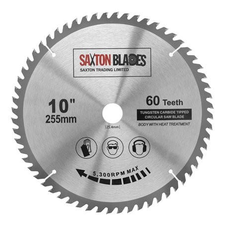 Saxton TCT Lame de scie à onglet circulaire à bois 255 mm x 60 dents x 25