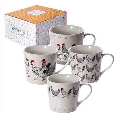 SPOTTED DOG GIFT COMPANY Tasse a Café Lot de 4 en Céramique au Motifs de Poule