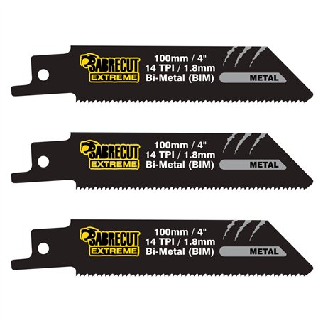 3 x SabreCut SCRS522BF 100mm 14 TPI S522BF Lames de scie sabre alternative à coupe rapide du métal compatibles avec Bosch Dewalt