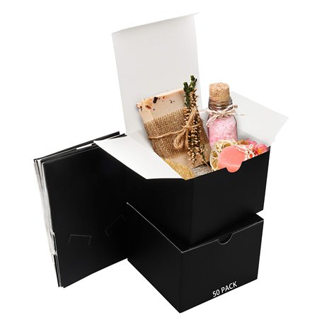 BELLE VOUS Boite Cadeau Noire (Lot de 50) - Boite Papier Kraft Noir 12 x 12 x 9 cm - Boite Carton Noire Emballage Cadeau Facile