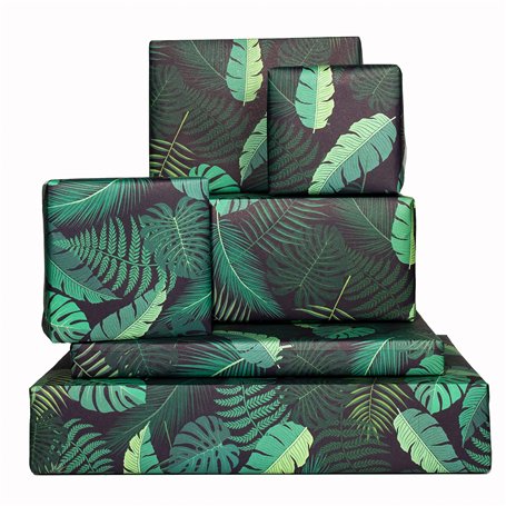 Central 23-6 feuilles de papier d'emballage - Feuilles et plantes vertes - Emballage cadeau écologique pour homme et femme - Rec