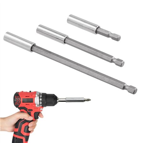 Ensemble de 3 rallonges pour perceuse avec tige hexagonale magnétique - Pour vis et écrous - Support extensible pour visseuse et