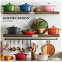 Overmont Cocotte en Fonte Émaillée - Ø24 cm Casserole Antiadhésive Avec Couvercle et Maniques en Coton - Batterie de Cuisine Rob