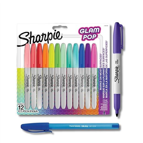 Sharpie Glam Pop Lot de 12 marqueurs permanents à pointe fine Couleurs vives