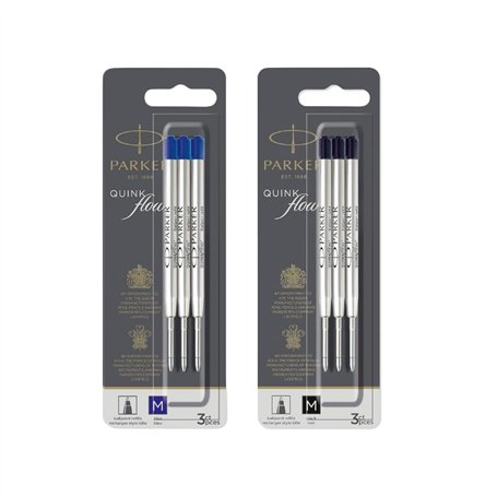 Parker Recharges pour stylo à bille | Pointe moyenne | Lot d'encre Quinkflow bleue et noire
